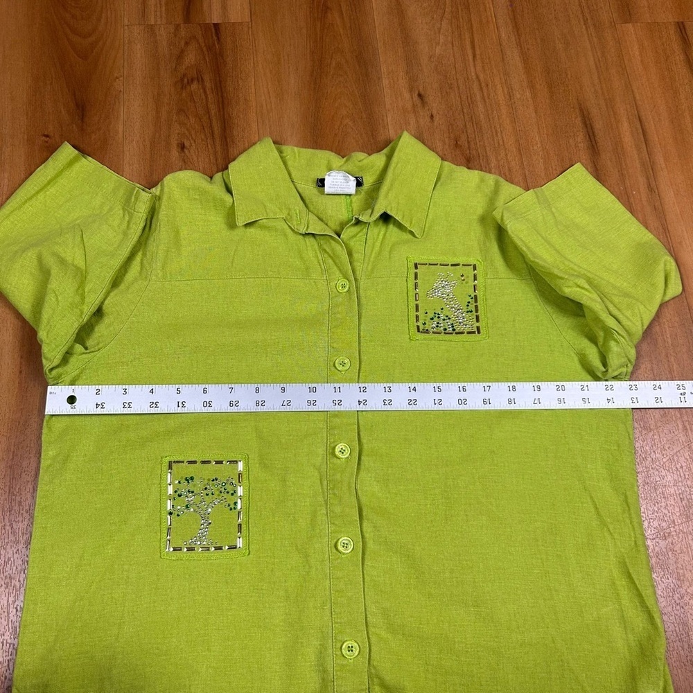Gepetto Green Blouse with Decorative Patterns and Relaxed Fit 50% Rayon 50% Line - Picture 5 of 12